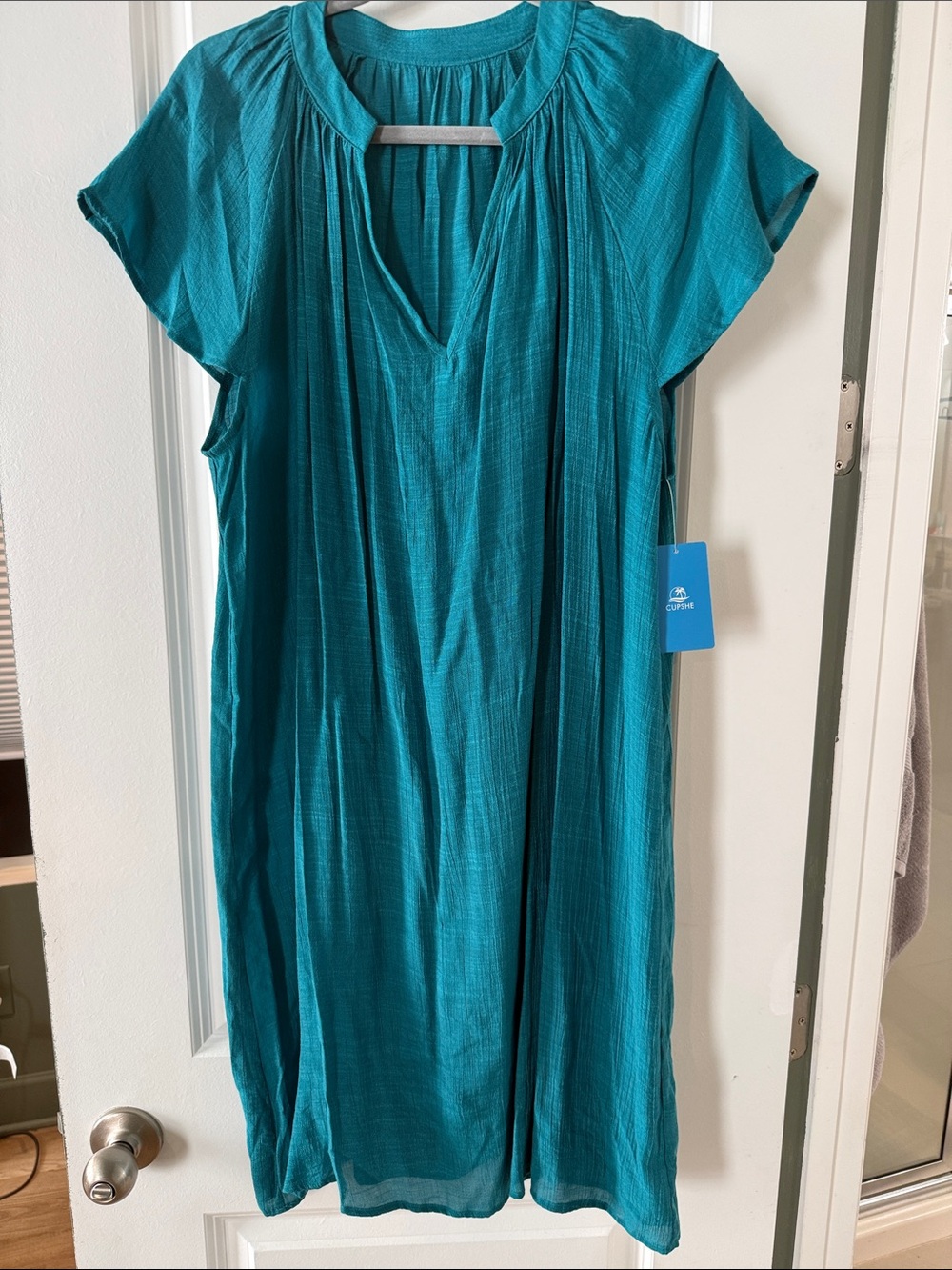 Cupshe Teal Short-Sleeve Swim Coverup